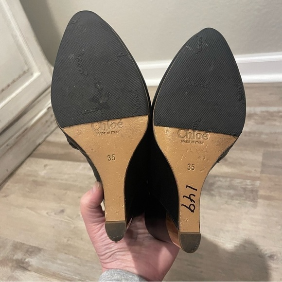 Chloe Open Back Wedge Boot in Black Leather with Gold Accents - Picture 6 of 6